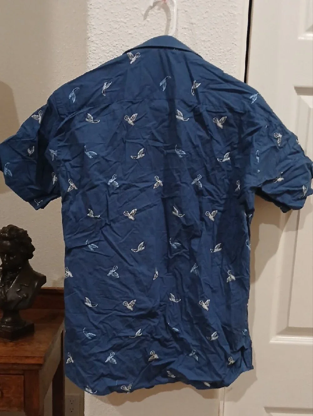 Men's Navy Short-Sleeve Printed Shirt Jacket
